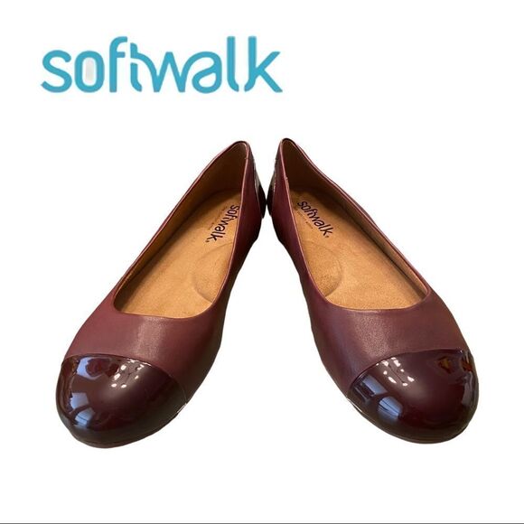 NEW SoftWalk Women's Sonoma Cap Toe Dark Red Patent Slip On Ballet Flats 9.5 - Picture 3 of 5
